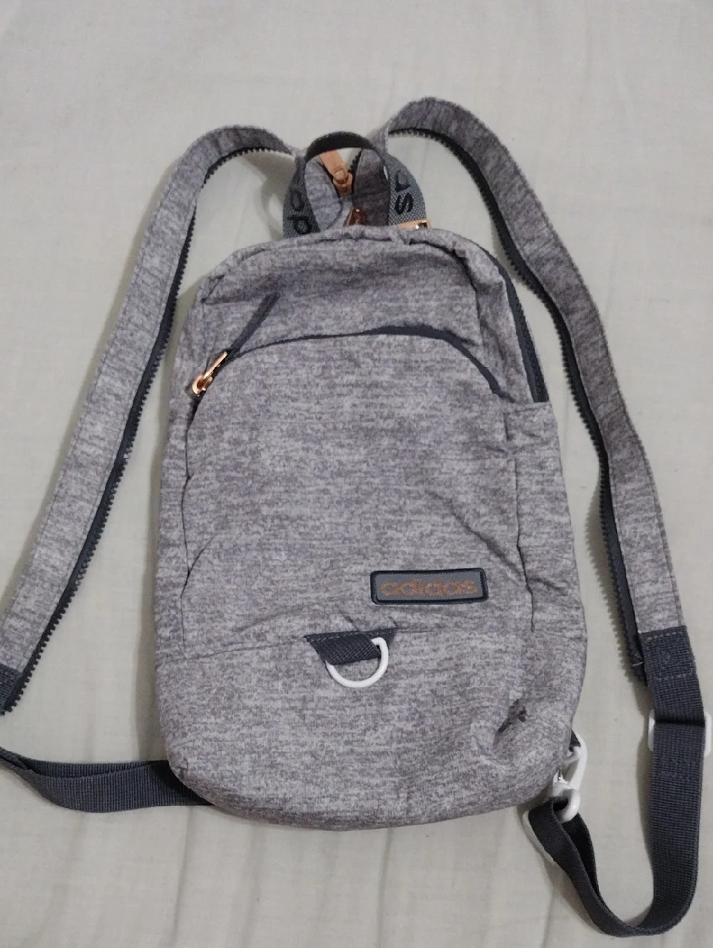 Adidas Convertible Sling Backpack Gray Jersey Rose Gold Athleisure Travel Bag - Picture 5 of 16